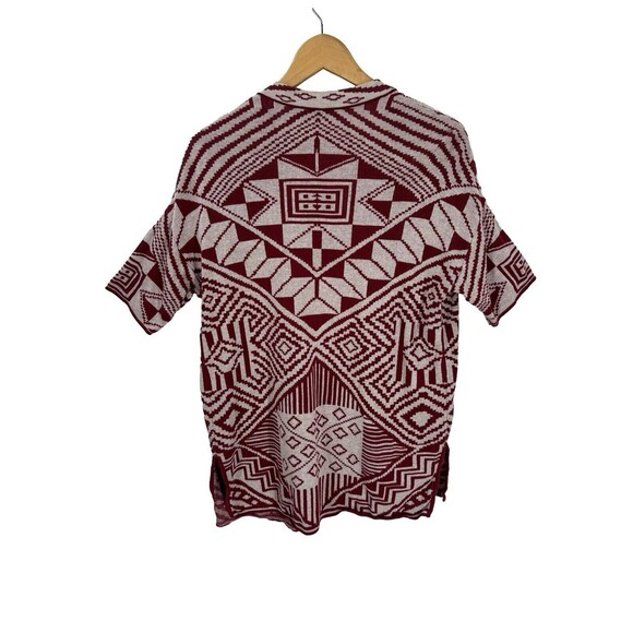 Peruvian Connection Red Aztec Open Cardigan Sweater Pima Cotton Peru Size M - Picture 1 of 6